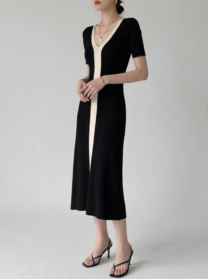 Ruœgy Robe Pull Midi Col V Femme