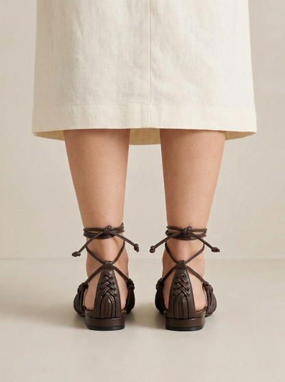 Ruœgy Sandales Cuir Tressé À Lacets Femme