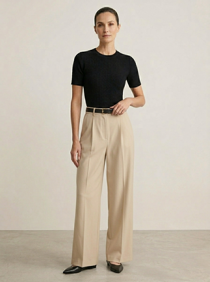 Ruœgy Pantalon Haute á Jambes Larges Femme