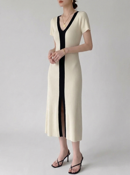 Ruœgy Robe Pull Midi Col V Femme