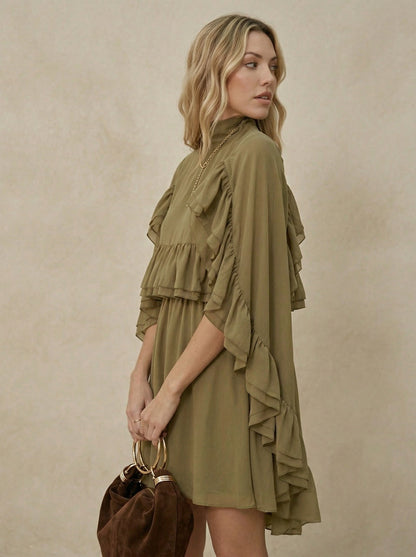 Ruœgy Robe à Volants En Mousseline Femme