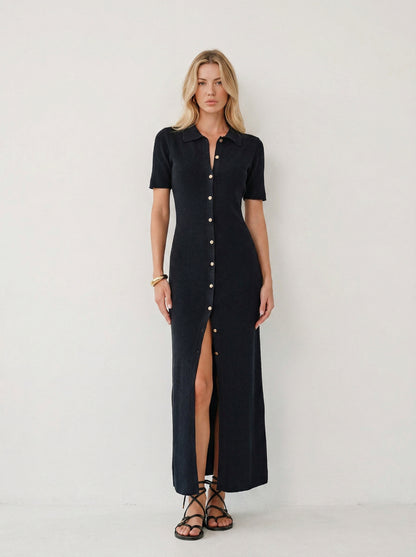 Ruœgy Robe Midi Avec Boutons En Métal Femme
