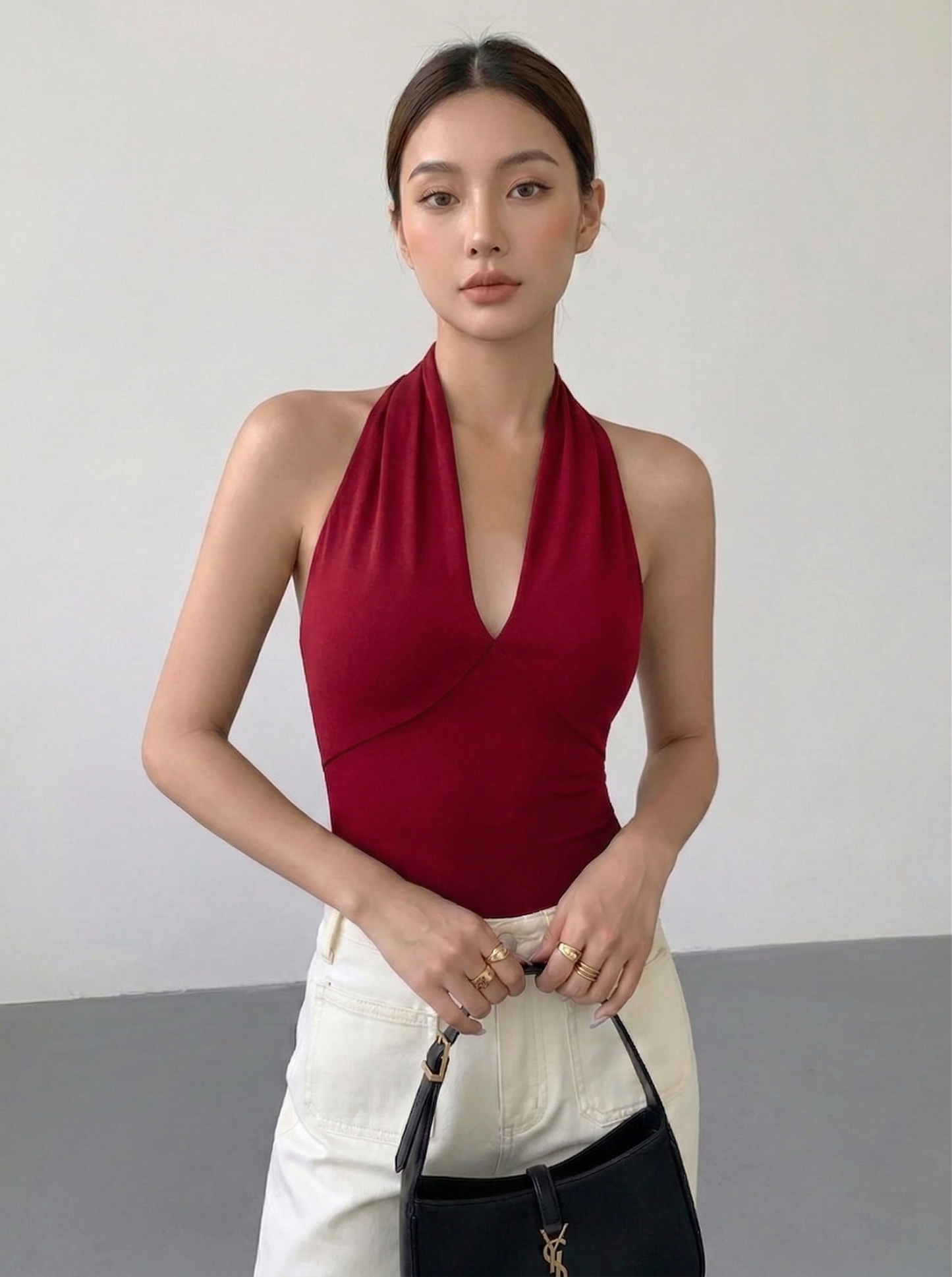 Ruœgy Haut Col V Halter Dos Nu Femme