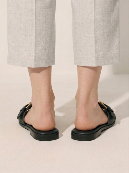 Ruœgy Sandales Plates Cuir Boucle Femme