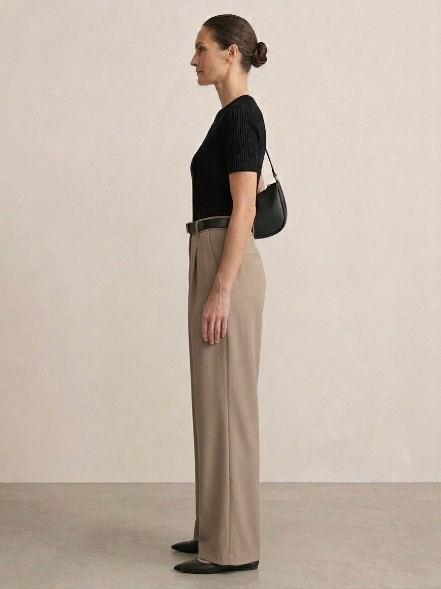 Ruœgy Pantalon Haute á Jambes Larges Femme