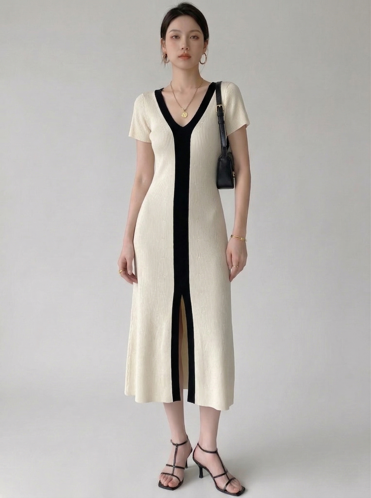 Ruœgy Robe Pull Midi Col V Femme