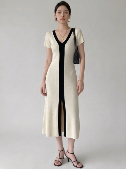 Ruœgy Robe Pull Midi Col V Femme