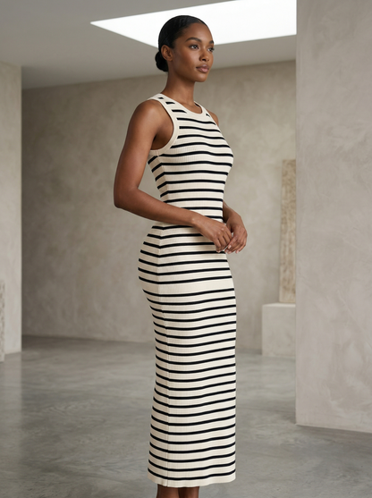 Ruœgy Robe Rayée Longue Old Money Femme