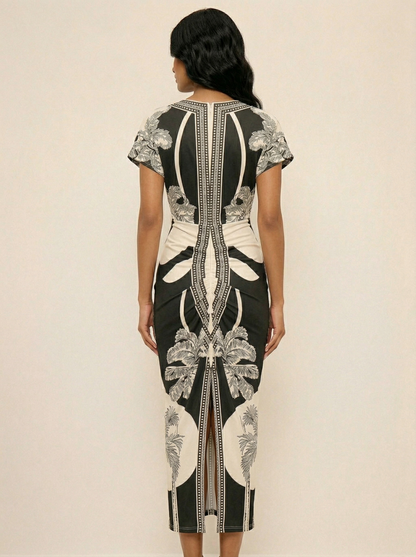 Ruœgy Robe Midi Imprimée à Col En V Femme