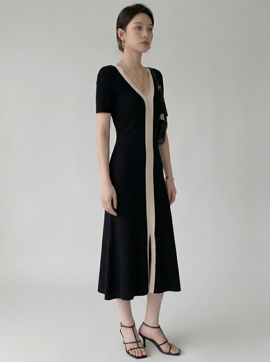 Ruœgy Robe Pull Midi Col V Femme