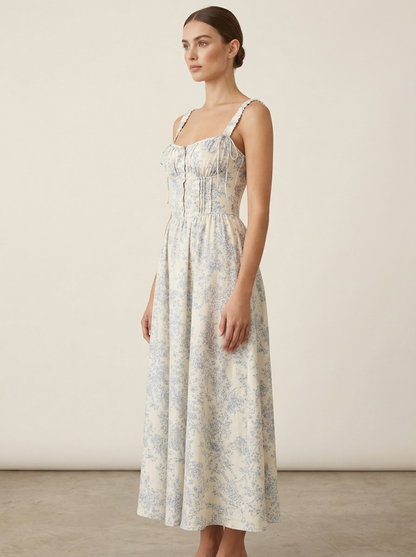 Ruœgy Robe Fleurie Bleu Cami Midi Femme