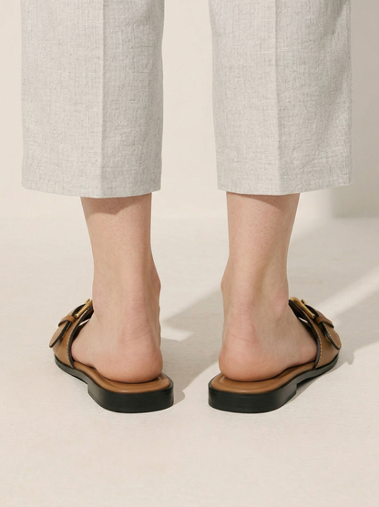Ruœgy Sandales Plates Cuir Boucle Femme