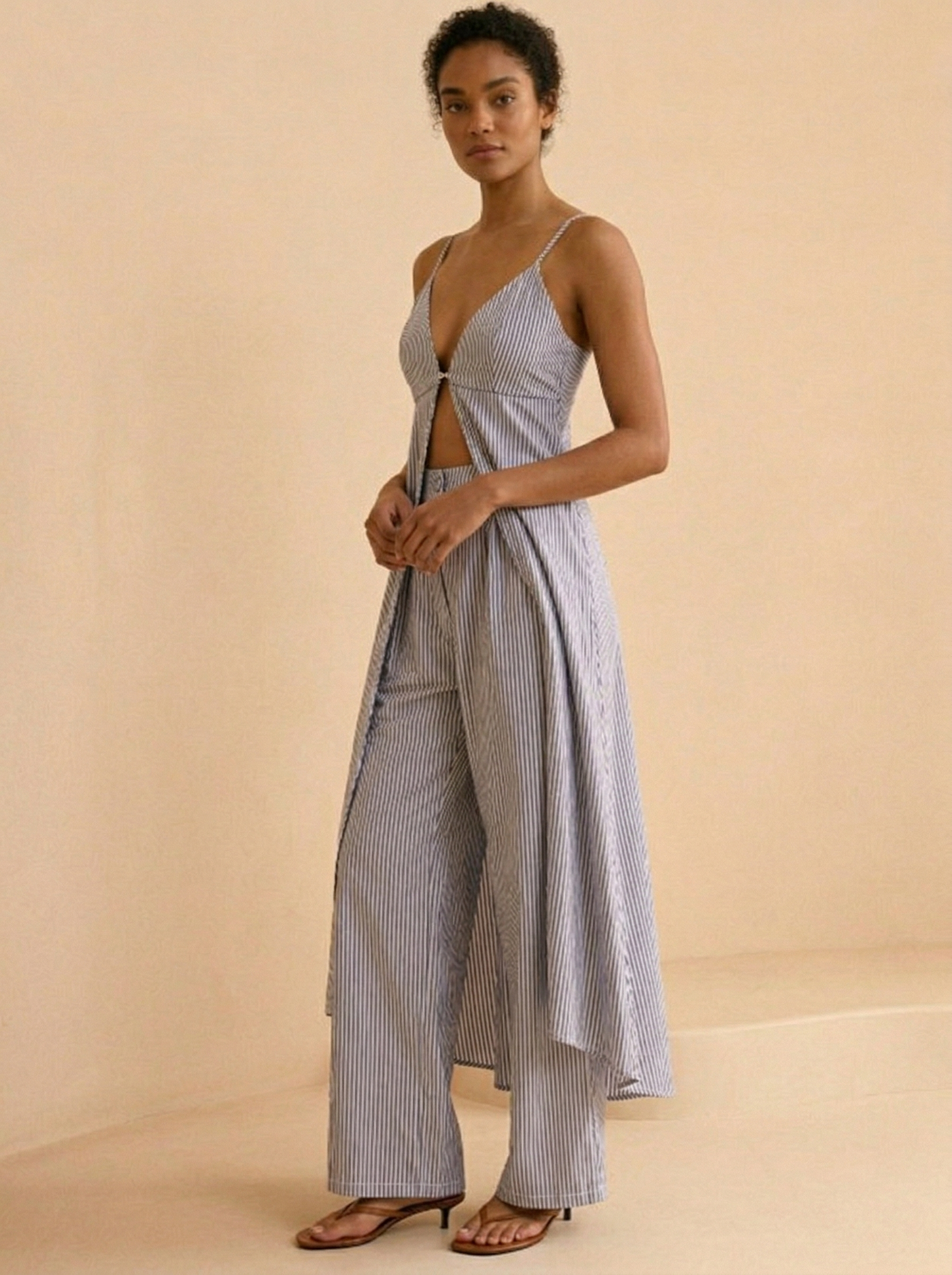 Ruœgy Ensemble Débardeur Long Rayé Et Pantalon Large Femme