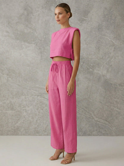 Ruœgy Ensemble Pantalon Large En Lin Femme