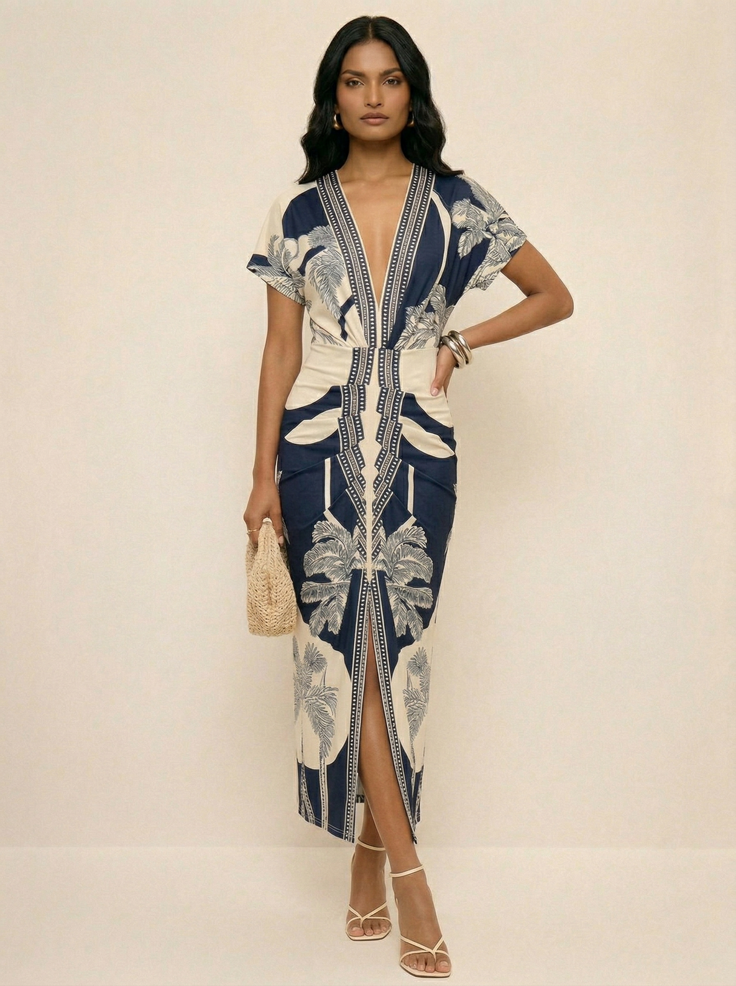Ruœgy Robe Midi Imprimée à Col En V Femme
