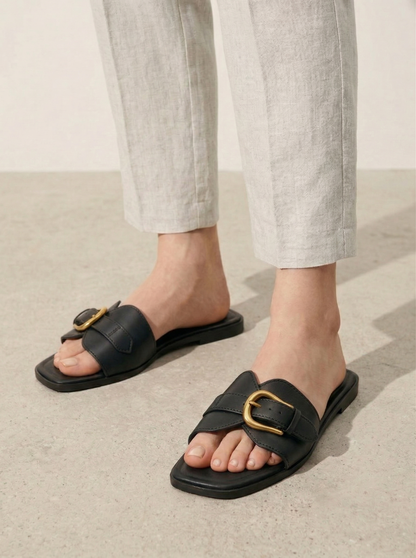 Ruœgy Sandales Plates Cuir Boucle Femme