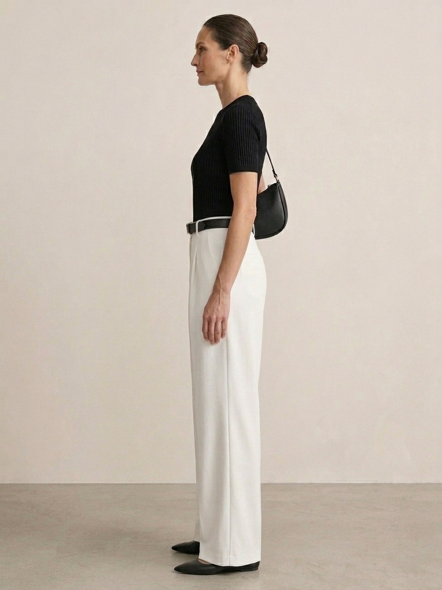 Ruœgy Pantalon Haute á Jambes Larges Femme