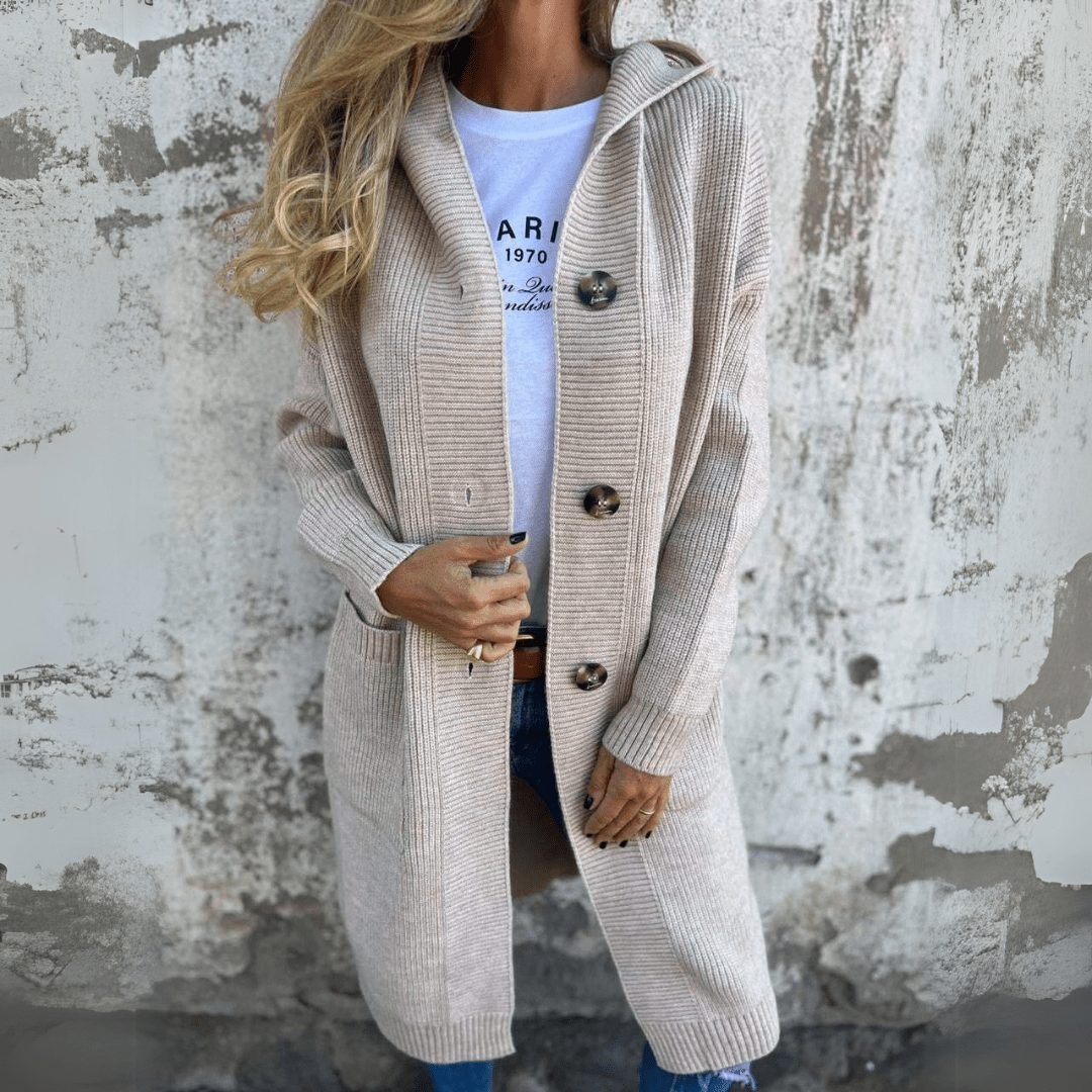 Gilet Long Femme en Maille à Boutons et Poches Profondes