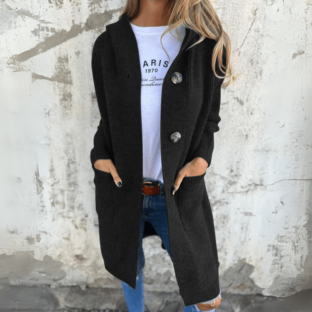 Gilet Long Femme en Maille à Boutons et Poches Profondes