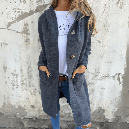 Gilet Long Femme en Maille à Boutons et Poches Profondes