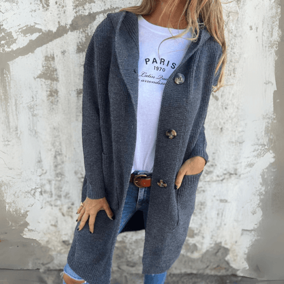 Gilet Long Femme en Maille à Boutons et Poches Profondes