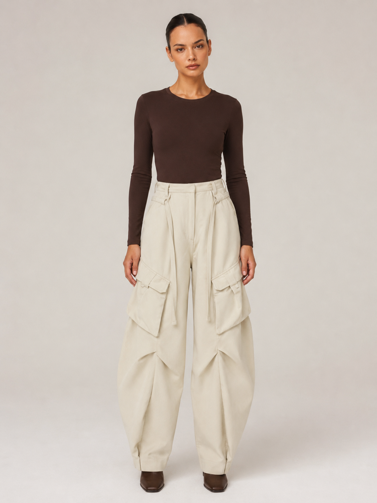 Jean Large Ceinturé à Poches Femme