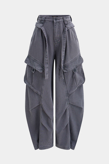 Jean Large Ceinturé à Poches Femme
