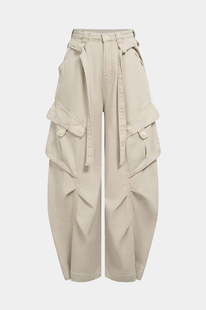 Jean Large Ceinturé à Poches Femme