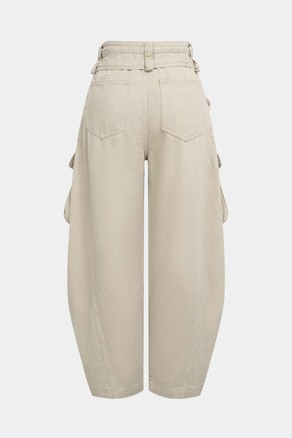 Jean Large Ceinturé à Poches Femme