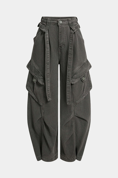 Jean Large Ceinturé à Poches Femme