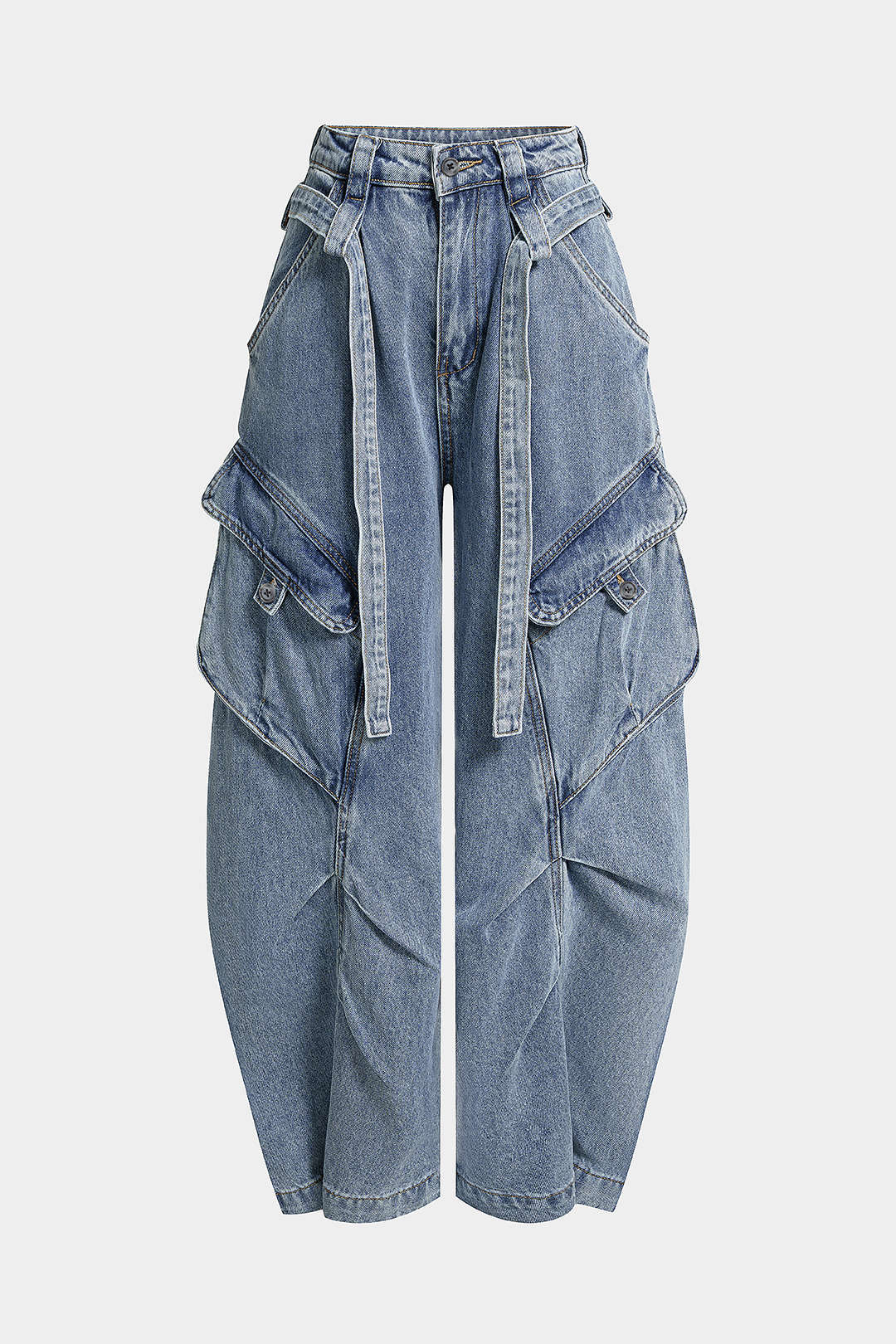 Jean Large Ceinturé à Poches Femme