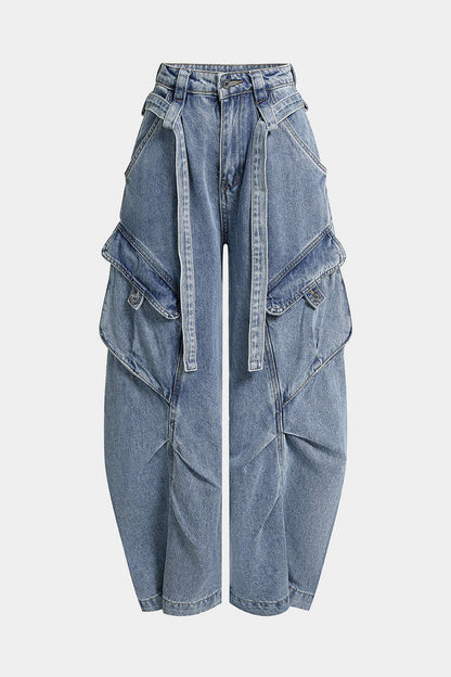 Jean Large Ceinturé à Poches Femme