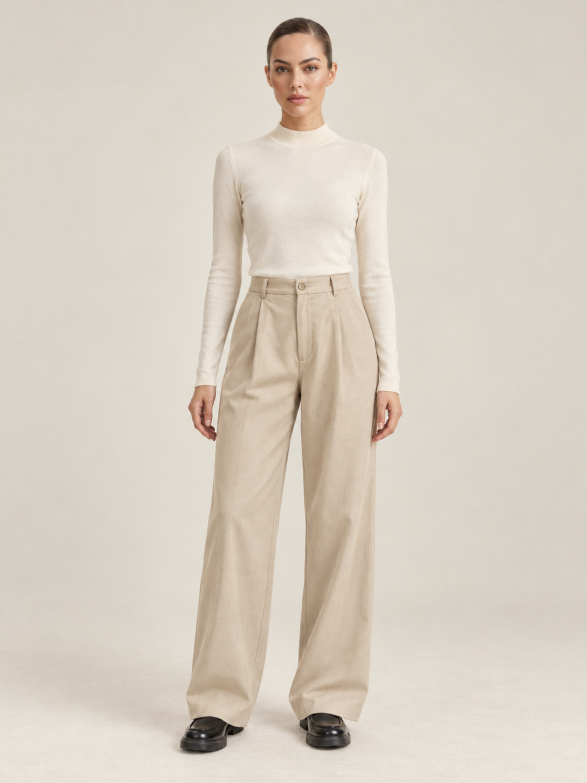 Jean Taille Haute Coupe Droite Écru Femme