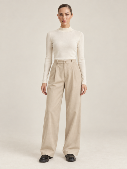 Jean Taille Haute Coupe Droite Écru Femme