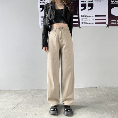 Jean Taille Haute Coupe Droite Écru Femme