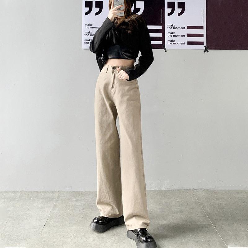 Jean Taille Haute Coupe Droite Écru Femme