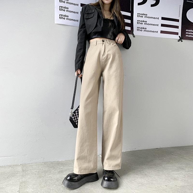 Jean Taille Haute Coupe Droite Écru Femme