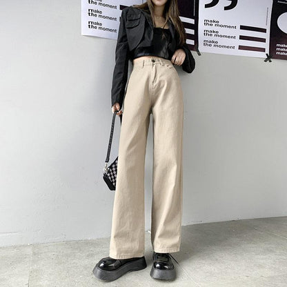 Jean Taille Haute Coupe Droite Écru Femme