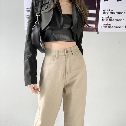 Jean Taille Haute Coupe Droite Écru Femme