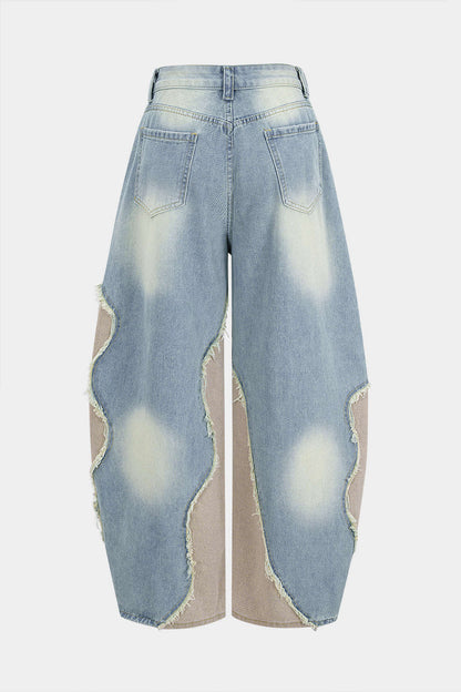 Jean Barrel Patchwork à Rivets Femme