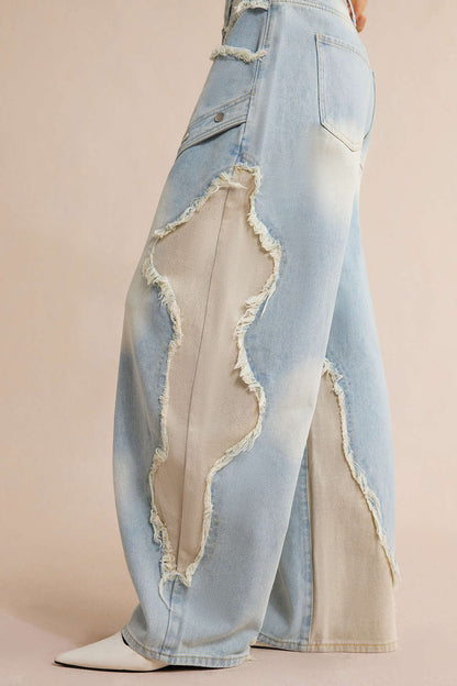 Jean Barrel Patchwork à Rivets Femme
