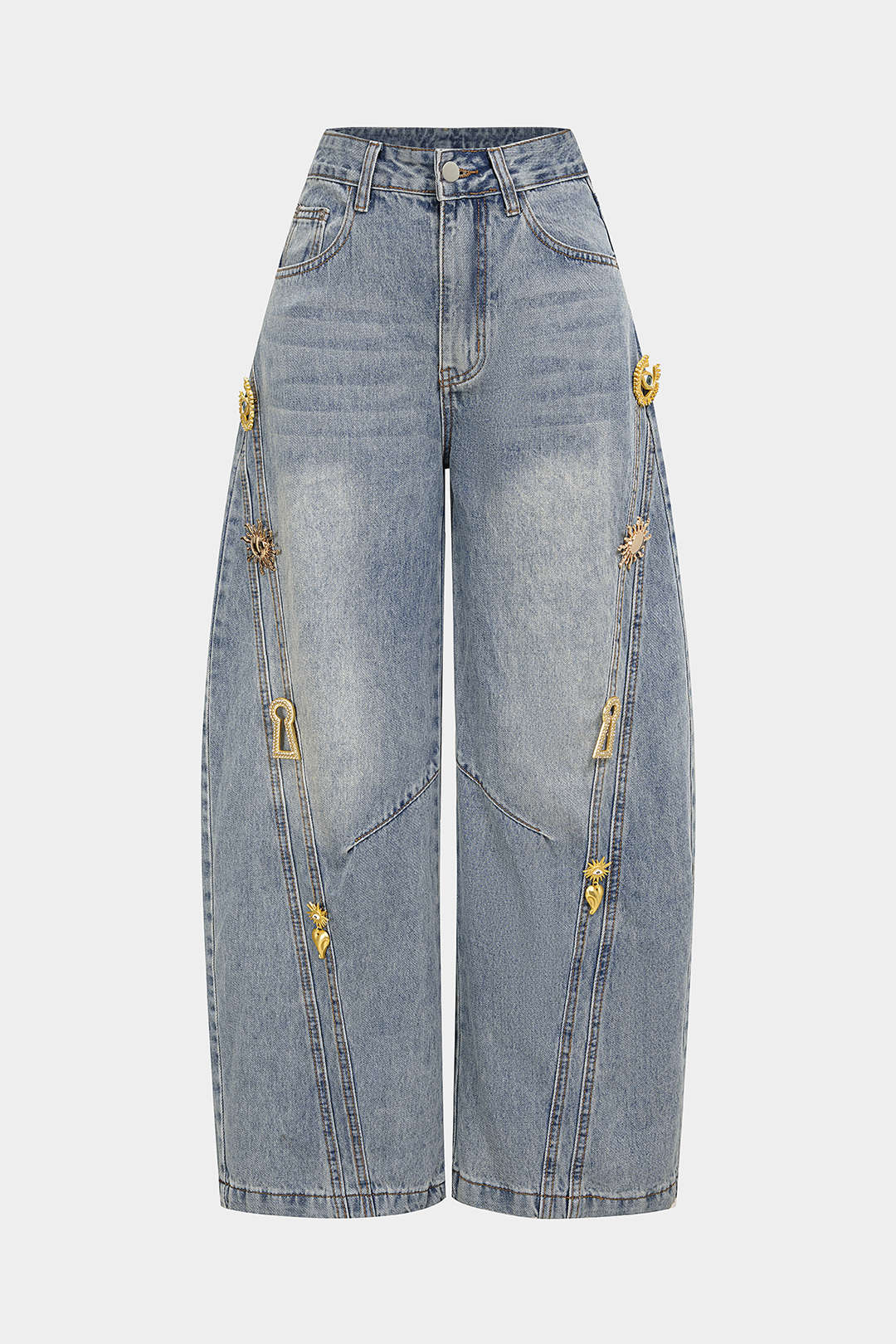 Jean Large à Détails Métalliques Femme