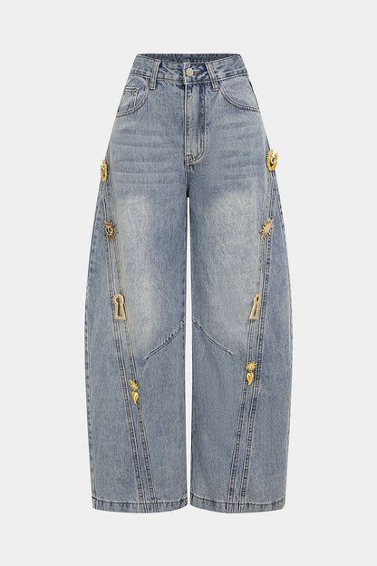 Jean Large à Détails Métalliques Femme