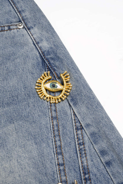 Jean Large à Détails Métalliques Femme