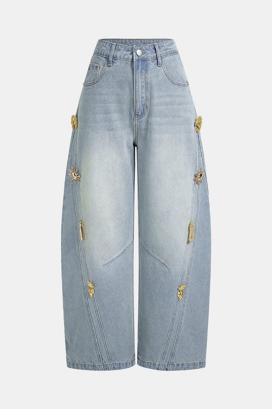 Jean Large à Détails Métalliques Femme