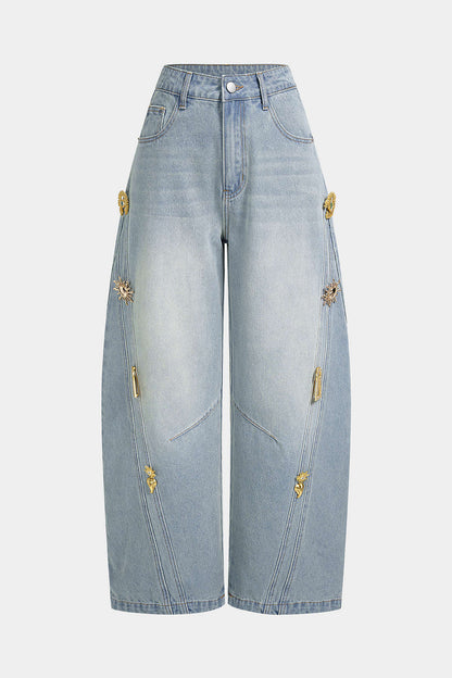 Jean Large à Détails Métalliques Femme