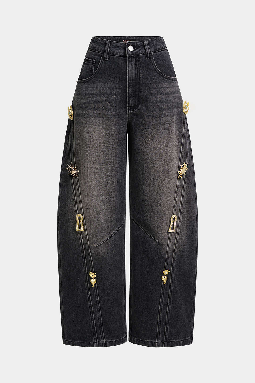 Jean Large à Détails Métalliques Femme