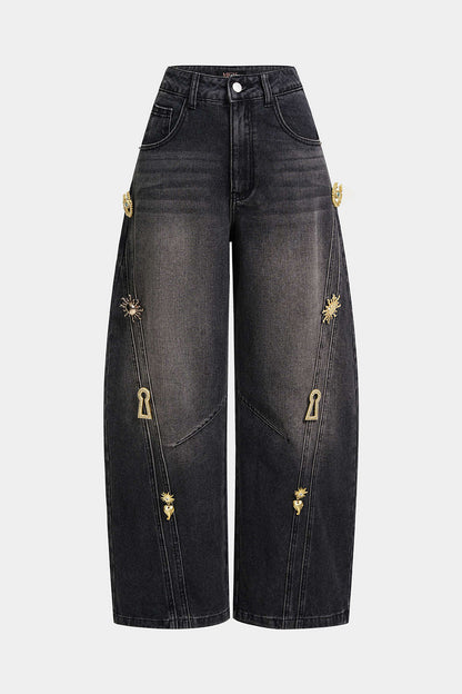 Jean Large à Détails Métalliques Femme