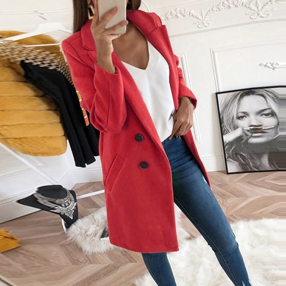 Manteau Boutonné Élégant Femme