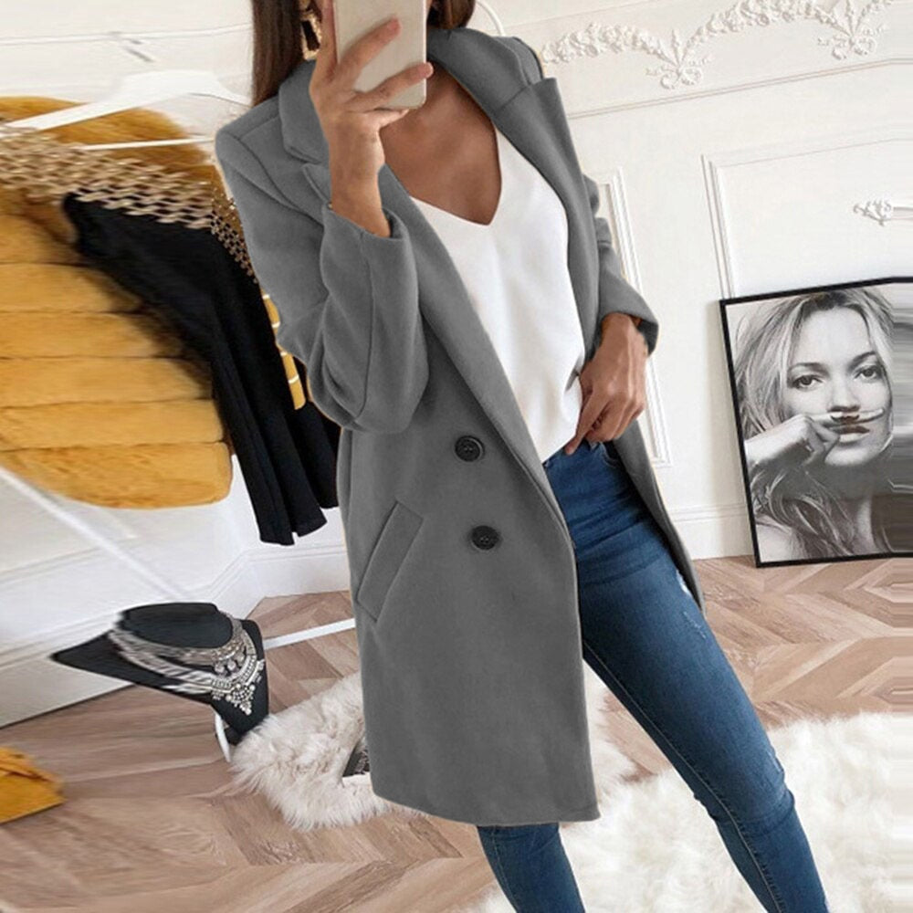 Manteau Boutonné Élégant Femme
